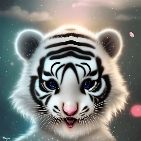 Centered Cute Baby White Tiger with the Night Sky Nursery · Creative Fabrica