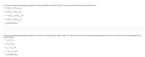 Solved The Correct Constraint Representing The Requirement Chegg