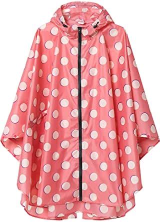 Saphirose Women Waterproof Rain Poncho With Pockets Pink Polka Dot