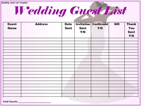 17+ Printable Wedding Guest List Templates