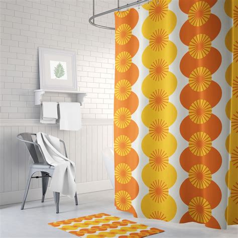 Orange Yellow Mid Century Modern Shower Curtain Retro Shower Etsy