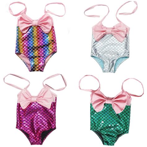 2021 Kids Girls Mermaid Swimwear Toddler Sling Big Bow Bathing Suits