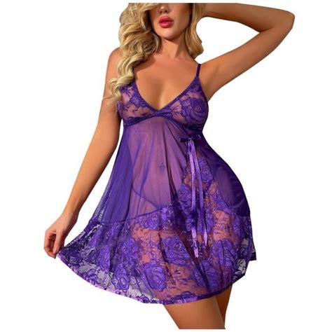 Ensemble De Lingerie Sexy Dames Lingerie Sexy Couleur Unie Dentelle Perspective Creuse Grande