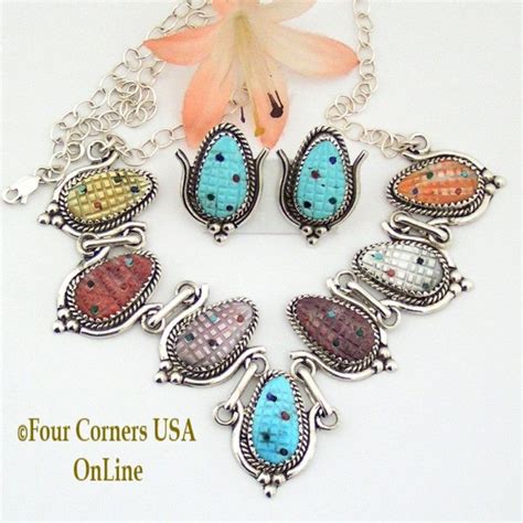 Multi Color Corn Sterling Silver Necklace Earring Set Native American