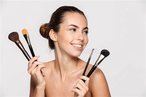 Beauty Portrait Of A Joyful Beautiful Half Naked Woman Posing Stock Image Image Of Applying