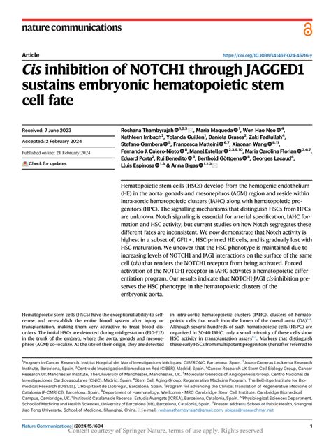 PDF Cis Inhibition Of NOTCH1 Through JAGGED1 Sustains Embryonic