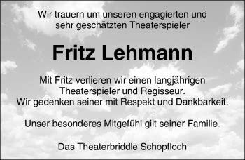 Traueranzeigen Von Fritz Lehmann Schwarzw Lder Bote Trauer