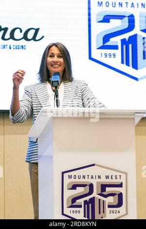 Mountain West Conference commissioner Gloria Nevarez speaks during NCAA ...