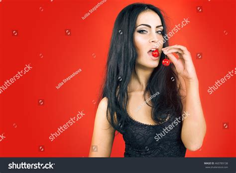 Beautiful Sexy Brunette Woman On Red Stock Photo 460789138 Shutterstock