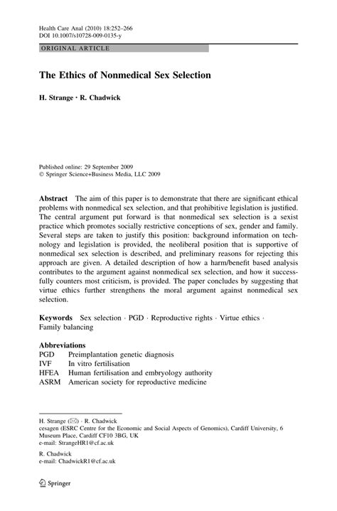 PDF The Ethics Of Nonmedical Sex Selection