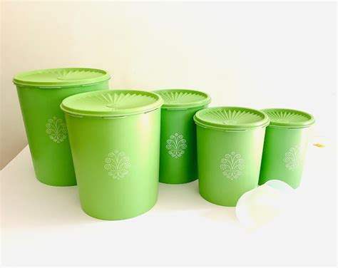 Green Tupperware Canisters Set Of Five S Apple Green Retro