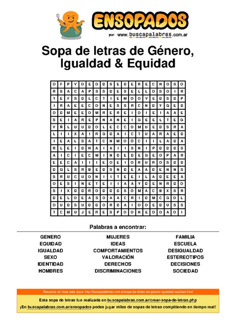 Sopa de letras de género igualdad equidad - Sopa de letras de Género