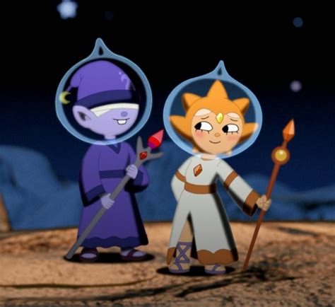 Two Cartoon Characters Are Standing In The Desert At Night One Is