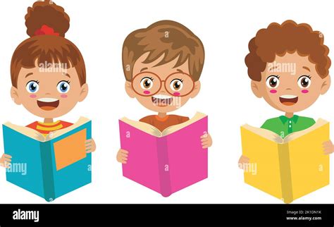 Cute Boys And Girls Reading Books Stock Vector Image And Art Alamy