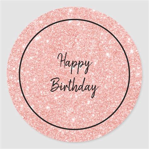 Glam Pink Glitter Happy Birthday Classic Round Sticker Zazzle