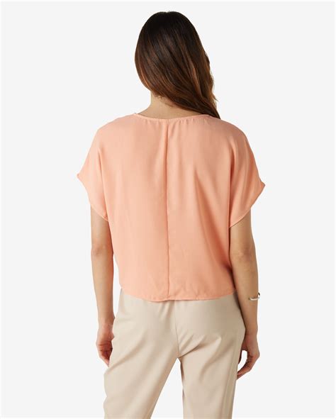 Riachuelo Blusa Feminina Ampla Manga Curta Amarração Chiffon Laranja