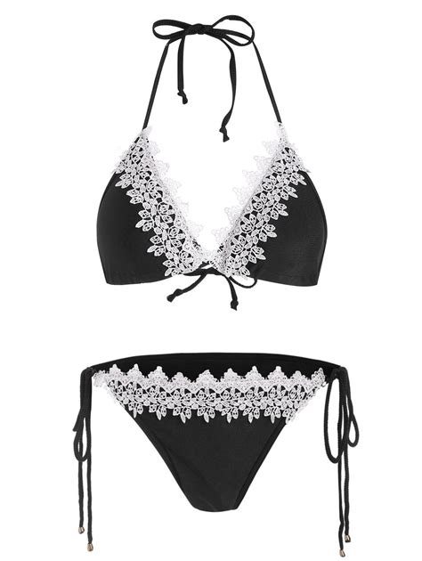 OFF String Two Tone Halter Bikini Set In BLACK DressLily