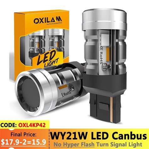 OXILAM 2Pcs WY21W LED Canbus Amber Turn Signal Light Error Free T20