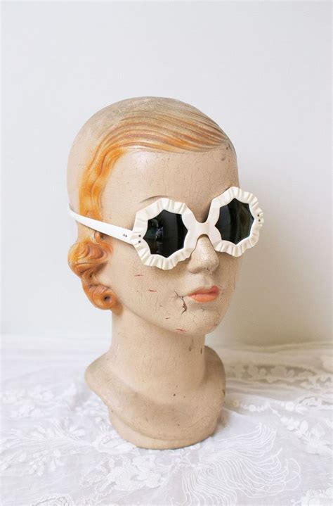 1940s White Sunglasses 40s Surrealist Octagon Shell Shaped Glasses White Sunglasses Retro