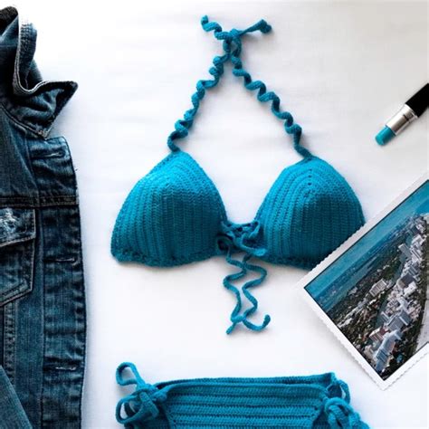 Hooked Swimwear Swim Handmade Crochet Blue Bikini Set Sexy Swimsuit Poshmark