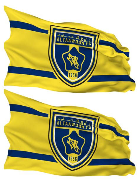 Al Taawoun Football Club Flag Waves Isolated In Plain And Bump Texture