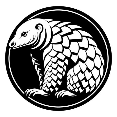 black  white illustration   pangolin   circular frame perfect