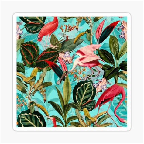 Vintage Tropical Bird Jungle Garden Teal Sticker For Sale By UtArt