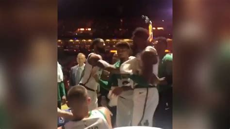 Jaylen Brown Marcus Morris Scuffle During A Timeout Vs Miami Heat