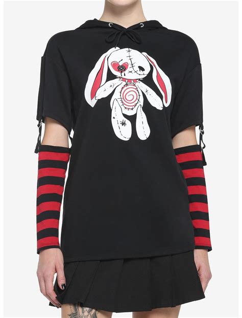 Black And Red Bunny Girls Detachable Sleeve Hoodie Hot Topic