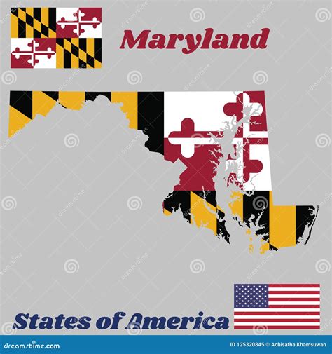 Map Outline And Flag Of Maryland, Heraldic Banner Of George Calvert