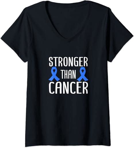 Womens Stronger Than Cancer Colon Cancer Dark Blue Ribbon