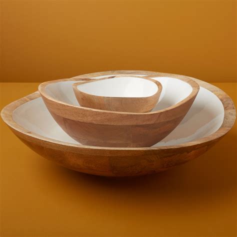 Mango Wood And White Enamel Bowl Erika Reade Ltd