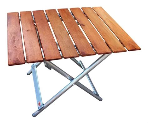 Mesa Aluminio Y Madera Plegable 75x66 Playa Jardin Camping