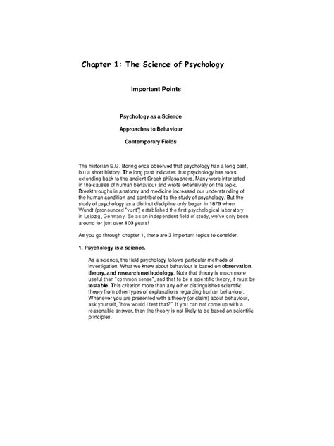 Chapter 1 The Science of Psychology - Chapter summary - Chapter 1: The