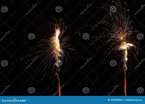 Blue Purple Red And Yellow Fireworks At Night Stock Photo Image Of
