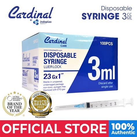 Indoplas 23G Cardinal Care Disposable Syringe Luer Lock 3ml Box Of 100