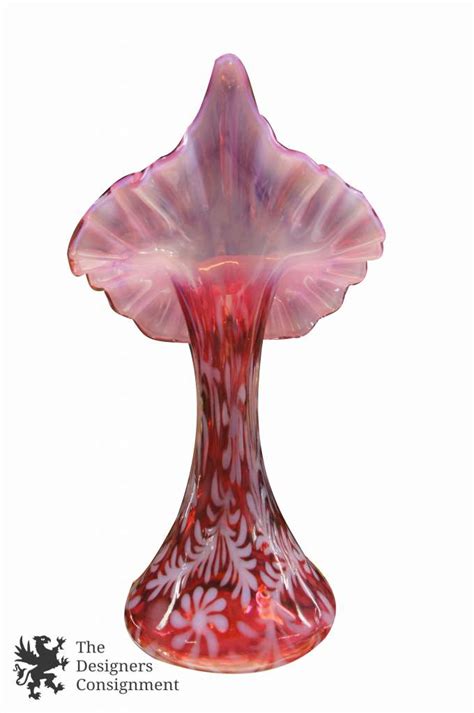 Fenton Cranberry Opalescent Daisy Fern Art Glass Vase Jack In