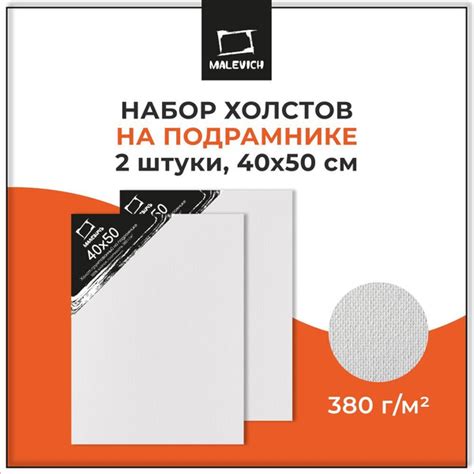 Холст для рисования на подрамнике 40х50 см Малевичъ, 2 штуки, 100% ...