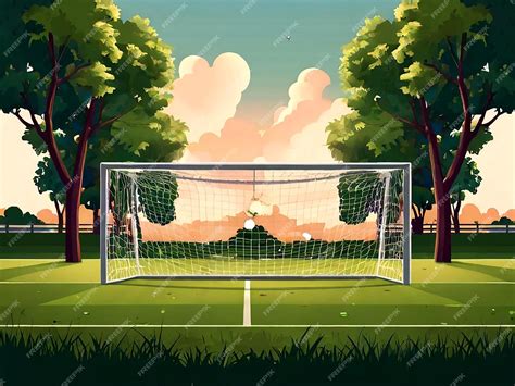 Premium Vector A Cartoon Drawing Of A Soccer Goal With A Soccer Net