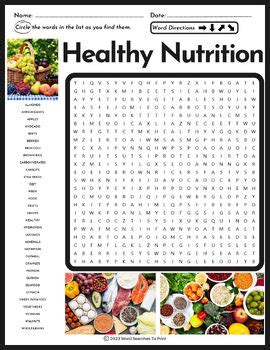 Healthy Nutrition Word Search Puzzle By Word Searches To Print Tpt