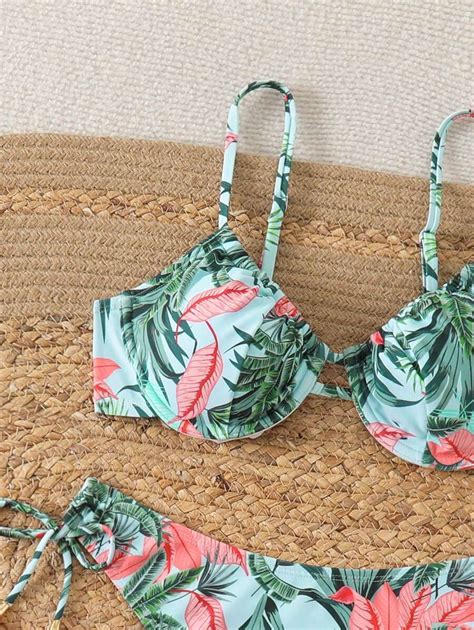 Pe As Conjunto De Mai Bikini Tri Ngulo Revers Vel Estampa De Leopardo Amarra O Para