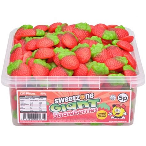 Sweetzone 100 Halal Jelly Sweets Giant Strawberries Tub Of 100pcs