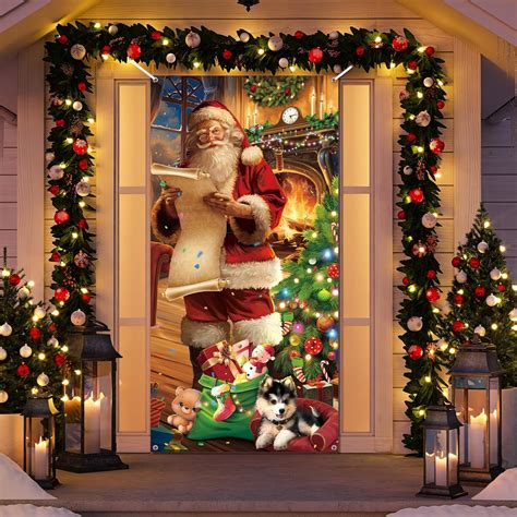 Zeyune Christmas Front Door Cover Merry Christmas Door Cover Decorations Holiday