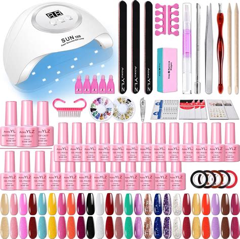 Amazon Morovan Pink Nude Gel Nail Polish Kit With U V Light Nude Blue Glitter Gel Nail