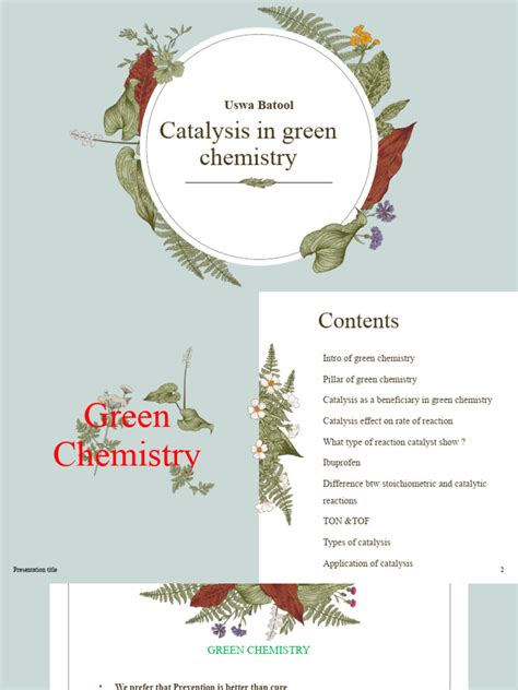 Catalysis in Green Chemistry New | PDF | Catalysis | Chemical Reactions