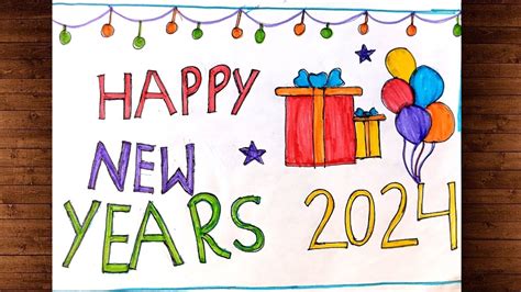 Happy New Year 2024 Drawing Easy L Beautiful New Year Card Drawing L