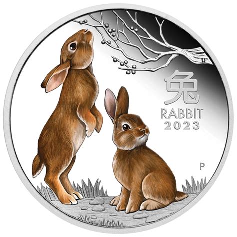 Silver Numis Australian Lunar Rabbit Color Proof 2023 Coin 1 Oz