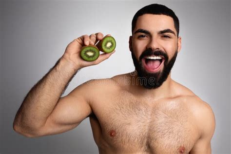 Attractive Half Naked Middle Eastern Man Posing On Grey Stock Image Image Of Muscular Care