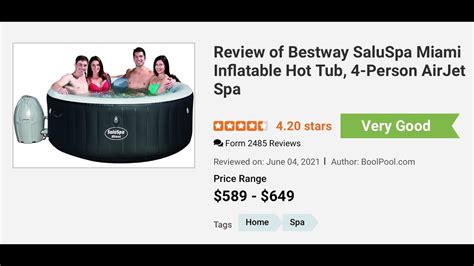 Review Of Bestway Saluspa Miami Inflatable Hot Tub Person Airjet Spa