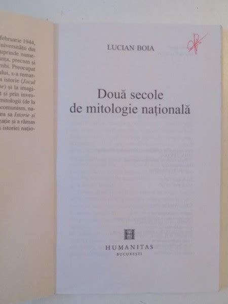 DOUA SECOLE DE MITOLOGIE NATIONALA De LUCIAN BOIA 2005